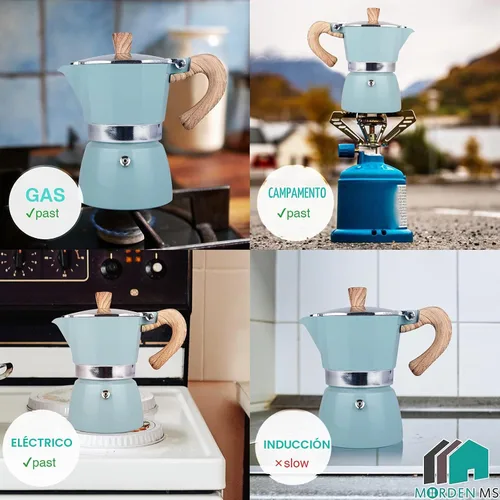 Vista 6 de MORDEN MS Moka - Cafetera de café expreso para estufa, 6 tazas/10 onzas, cafetera italiana, cafetera para camping, cafetera cubana manual