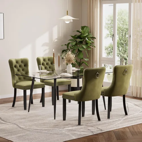 Vista 109 de Baysitone Juego de mesa de comedor de cristal de 51 pulgadas para 4, juego de 5 piezas de comedor moderno, mesa de cocina rectangular de vidrio