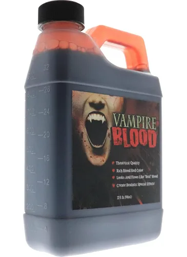 Vista 3 de Sangre de vampiro, sangre falsa realista, 32 onzas, calidad teatral, sangre falsa roja ricamente pigmentada para Halloween, vampiro, zombi, disfraz