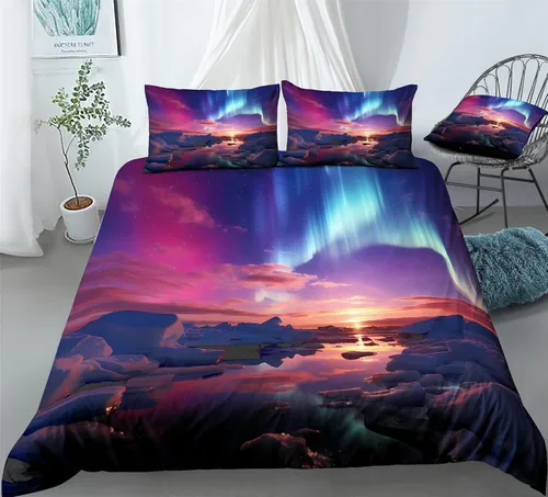 Vista 24 de REALIN Hawthorn Bedding - Juego de funda de edredón 3D, juego de cama de bosque japonés y río de montaña de 2/3/4 piezas, fundas de edredón