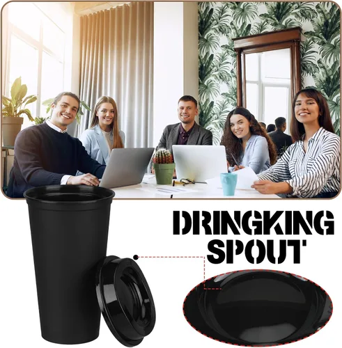 Vista 3 de Domensi Paquete de 15 tazas de café reutilizables con tapas, vasos de viaje desechables de 16 onzas, vasos de plástico a granel para llevar, vasos