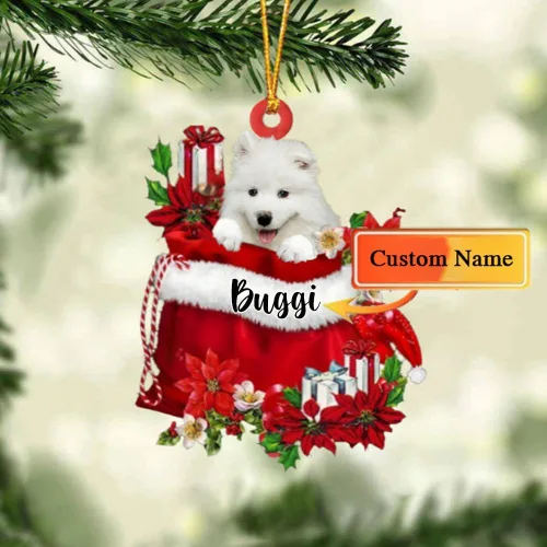 Vista 135 de Perro Akita Inu personalizado en bolsa de regalo, adorno de Navidad, nombre personalizado, regalo para amantes de los perros, familia, Navidad