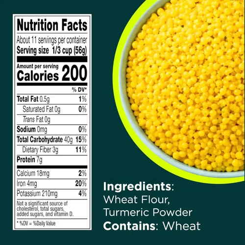 Vista 2 de RiceSelect Cuscús Perla con Cúrcuma, Pasta de Cuscús de Trigo Estilo Israelí, Sin GMO, Frasco de 21 onzas, (Paquete de 1)