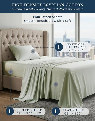 Vista 209 de LANE LINEN - Sábanas individual 100% algodón egipcio suave, cómodo y grueso de calidad de hotel, costuras reforzadas totalmente elásticas, sin