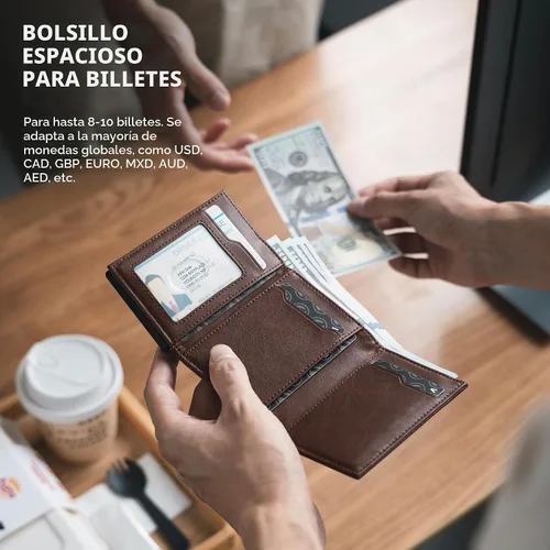 Vista 4 de VULKIT Cartera con tarjetero con bolsillo para monedas, cierre magnético, tarjetas desplegables con ventana para identificación, cartera de cuero
