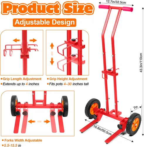 Vista 2 de Carrito de plantas con ruedas, carrito resistente para plantas, carrito de mudanza de plantas de 175 libras con brazo de agarre ajustable, correa