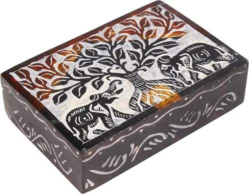 Vista 3 de Árbol de la vida hecho a mano tallado en árbol de la vida joyería decorativa de elefante caja de cartas caja de cartas caja de recuerdos regalo