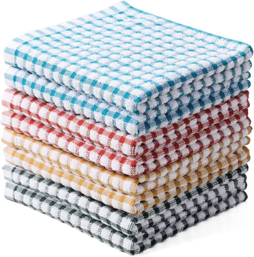 Vista 14 de Oeleky Toallas de cocina de algodón, 15 x 26 pulgadas, a cuadros, paquete Multicolor