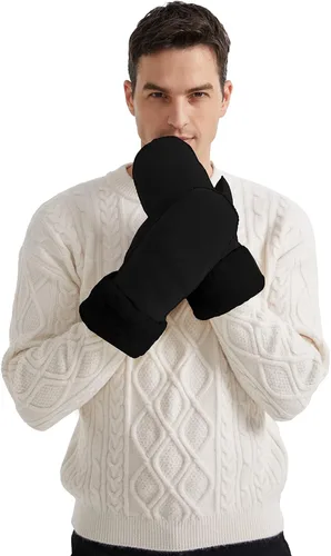 Vista 3 de Surblue Manoplas de gamuza de oveja de invierno para hombre, piel de oveja de alta calidad, cálido puño grueso forrado de lana de cordero