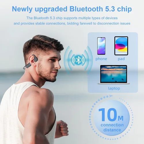 Vista 3 de Auriculares de conducción ósea de oído abierto, auriculares Bluetooth inalámbricos IPX5 impermeables para deportes, correr, gimnasio, ciclismo