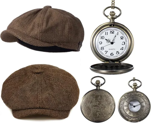 Vista 6 de TOGROP Chaleco de disfraz de los años 20 para hombre, sombrero y accesorios para reloj de bolsillo, juego de accesorios para fiesta de adultos
