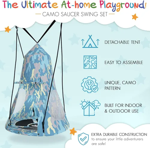 Vista 4 de Columpio colgante para tienda de campaña – Columpio flotante desmontable, columpio para niños – 330 libras de capacidad para árbol de columpio