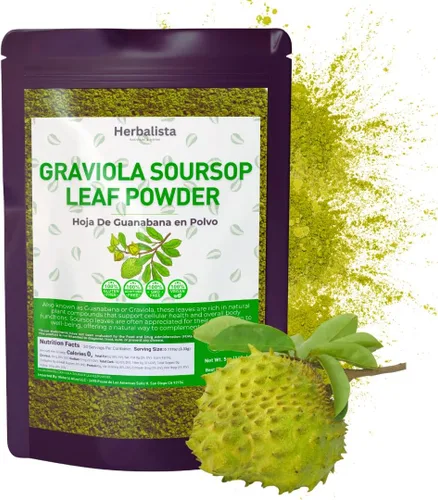 Vista 2 de HERBALISTA - 16oz (453g) Polvo de hoja de guanábana pura - Graviola 100% natural (Hoja de Guanábana) Sin gluten, sin azúcar, vegano, sin aditivos