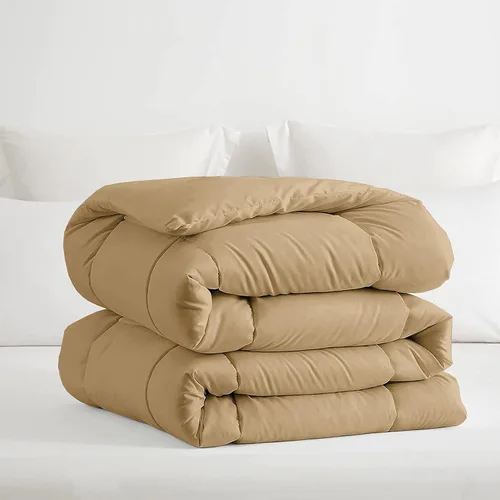 Vista 3 de Edredón alternativo de 1 pieza para todas las estaciones, 500GSM, ligero, 8 lazos en las esquinas, edredón de plumón de ganso de alta calidad, Beige
