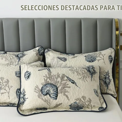 Vista 9 de Brandream Juego de edredón de tamaño individual, 100% algodón, ligero, juego de ropa de cama costera azul marino, tamaño individual XL, 2 piezas