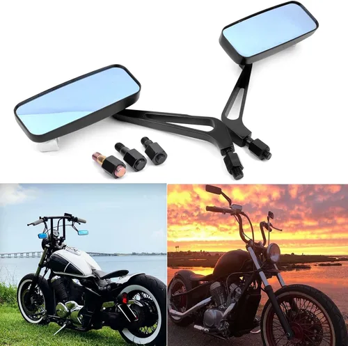 Vista 10 de Espejos retrovisores de manillar rectangular de 8 mm/10 mm en color negro para motocicletas, compatibles con Harley Street Glide, Road King
