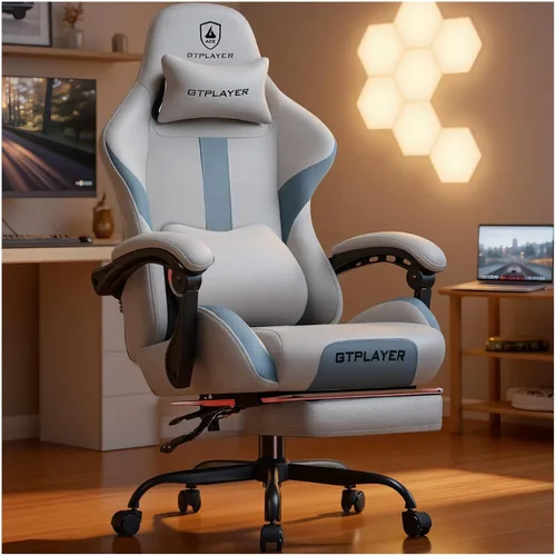 Vista 12 de GTPLAYER Silla de juegos con cojín de resorte de bolsillo, silla de oficina de cuero con respaldo alto ergonómico y soporte lumbar para aliviar