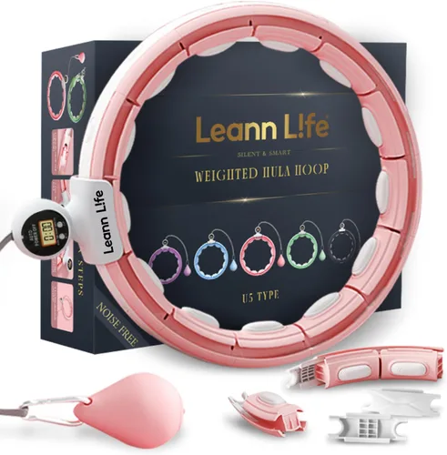 Vista 13 de Leann L!fe U5 Smart Weighted Hula Hoop with Counter –16 Knots, 28"–46" Adjustable Infinity Hoop Plus Size, Quiet Rubberized Wheels, Ab Workout