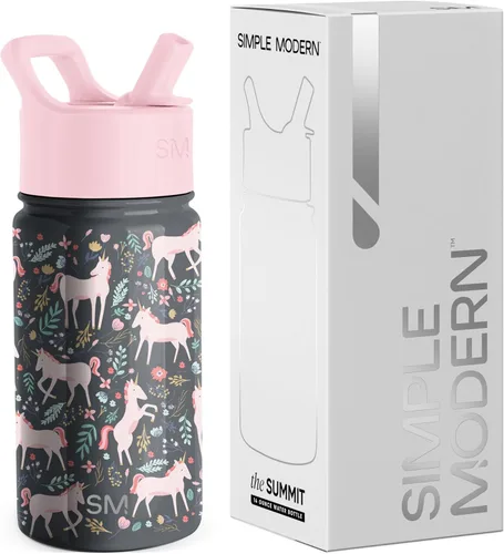 Vista 34 de Simple Modern Botella de agua para niños con tapa con pajilla, vaso aislado de acero inoxidable de 14 onzas para niños y a prueba de derrames