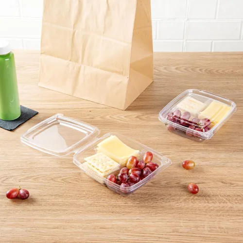 Vista 6 de Restaurantware Tamper Tek - Recipientes rectangulares para llevar de 11 onzas, 100 recipientes duraderos de plástico transparente congelable a
