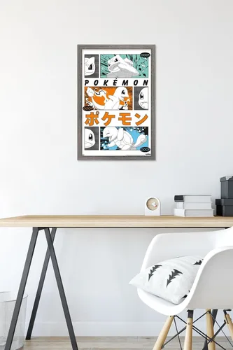 Vista 6 de Pokémon - Póster de pared de anime Trio, 22.4 pulgadas de largo x 14.7 pulgadas de ancho, versión enmarcada de madera de granero Versión enmarcada