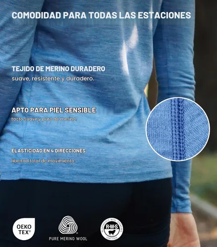 Vista 4 de 100% lana merino capa base mujer - camisa térmica de manga larga con 165 gris carbón