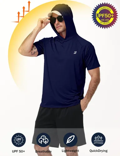Vista 4 de Roadbox Sudadera con capucha de manga corta para hombre, ligera, de secado rápido, con protección solar Quick Dry, Breathable, Moisture Wicking, Sun
