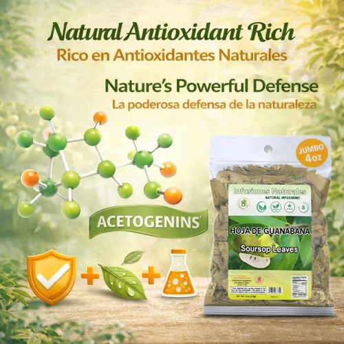 Vista 7 de Hojas de Guanábana (Té de Hojas de Guanábana) – Jumbo 4 oz – 100% Natural, Vegano, Sin OGM, Silvestre y Auténtico – Té Herbal Sin Cafeína – Rinde