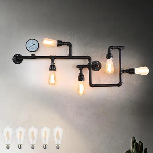 Vista 7 de Aplique de pared de tubería de agua industrial, lámpara de montaje en pared punk de vapor, lámpara de pared fresca de 35.4 pulgadas para dormitorio