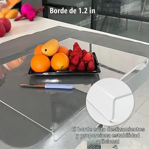 Vista 5 de Tabla de cortar de acrílico para encimera de cocina, tabla de cortar transparente para encimera con labio, tabla de cortar de acrílico transparente