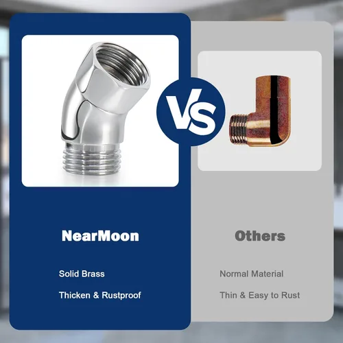 Vista 4 de NearMoon Adaptador de codo de ducha para cabezal de ducha, latón macizo de 45 ° G1/2 macho a hembra, conector de extensión de brazo de ducha, cromo