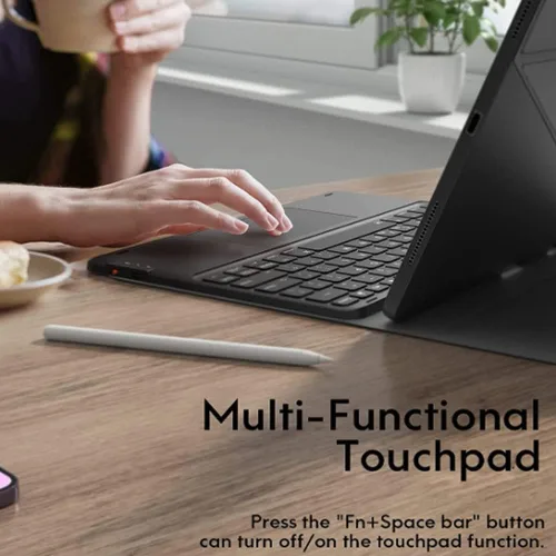 Vista 5 de Funda para teclado Galaxy Tab A8, retroiluminación vibrante de 7 colores, panel táctil inteligente, teclado desmontable de piel sintética