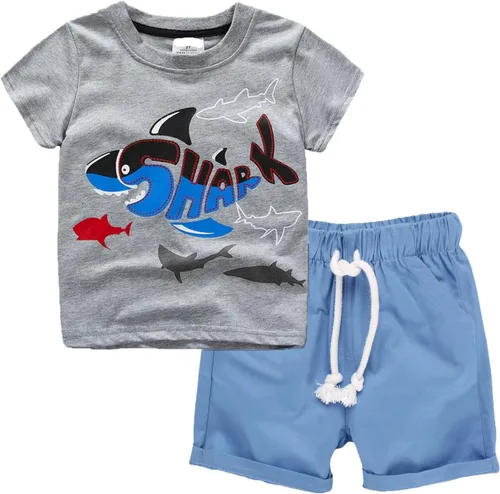 Vista 25 de Conjunto corto de ropa de verano para niños pequeños, de algodón Bs20-tz51
