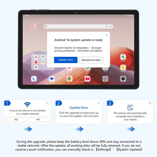 Vista 6 de Tablet Android 15 Tablet-Pantalla FHD de 11 pulgadas, 24 GB de RAM 256 GB ROM/2TB TF, tabletas T615 Octa-Core AI, carga rápida de 8000 mAh/18 W