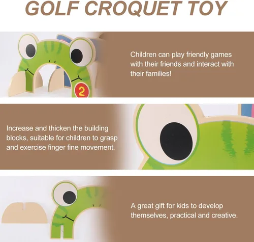 Vista 9 de TOYANDONA Juego de croquet para niños, juego de croquet de animales de madera de dibujos animados con mazos de madera de croquet, juego familiar