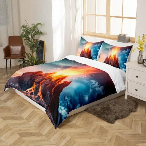 Vista 7 de Feelyou Juego de funda de edredón volcánica de erupción volcánica, funda de edredón de montaña de fuego para niños, niñas, mujeres, hombres