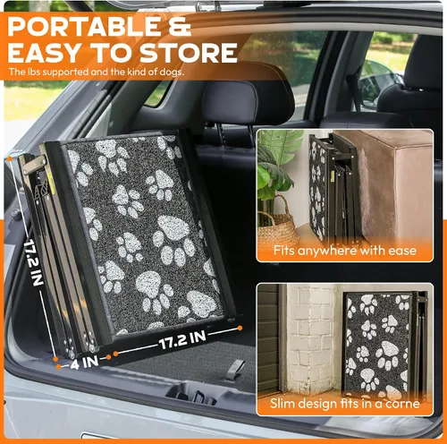 Vista 2 de Rampa plegable portátil para mascotas de 71 x 17.2 pulgadas de ancho con superficie antideslizante. Rampa portátil extra ancha para perros grandes