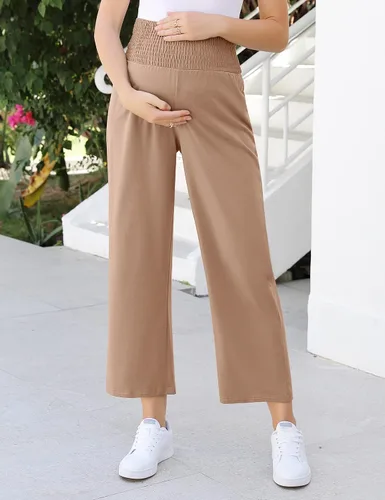 Vista 2 de Coolmee Pantalones de maternidad casuales sueltos de pierna ancha cómodos pantalones de yoga cómodos de cintura alta deportivos deportivos