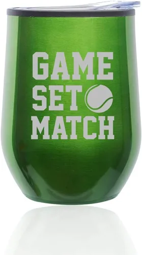 Vista 8 de Vaso de vino sin tallo, taza de viaje de café con tapa, juego de tenis (azul)