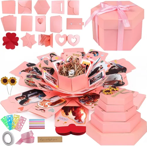 Vista 7 de RECUTMS Caja Explosiva Kit de Scrapbooking DIY Álbum de Fotos Hecho a Mano Regalos del Día de las Madres, Caja de Regalo con 6 Caras para Regalo