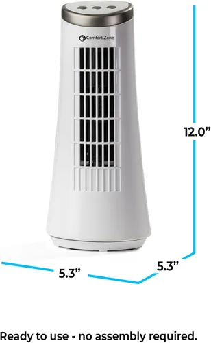 Vista 5 de Ventilador de torre de escritorio oscilante Comfort Zone de 12 pulgadas Ultra-Slim Bladeless Design, 2 Speeds, Electronic Touch Controls, Carry