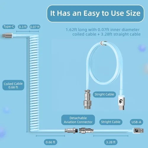 Vista 2 de LexonElec Cable de teclado para juegos, cable de teclado mecánico de conexión estable de doble manga USB tipo C, 6.6 ft (0.66 pies) con volante