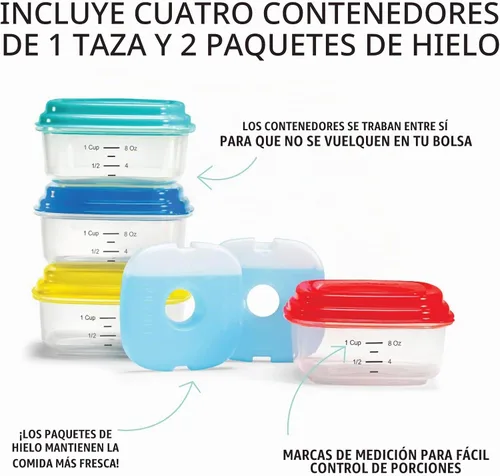 Vista 2 de Fit & Fresh Stak Paks - Juego de recipientes de 1 taza para niños, color verde