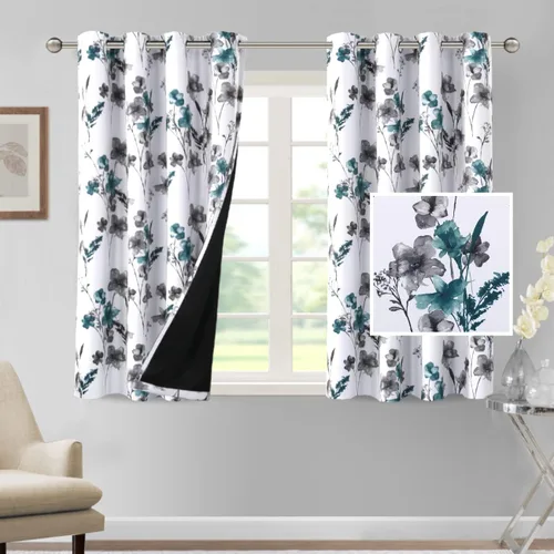 Vista 74 de H.VERSAILTEX - Cortinas 100% blackout con estampado floral de cattleyas, 45 pulgadas de largo, juego de 2 paneles térmicos con forro negro, a prueba