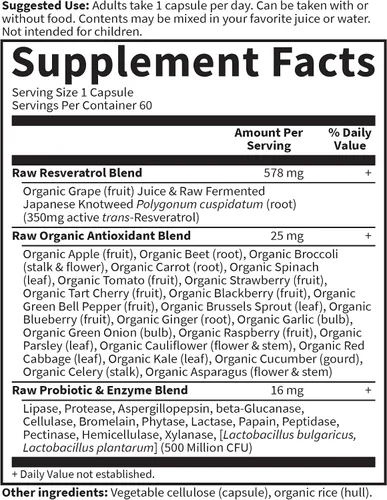 Vista 5 de Garden of Life Suplemento de resveratrol para el corazón - Potente apoyo antioxidante con 350 mg de trans-resveratrol fermentado crudo más