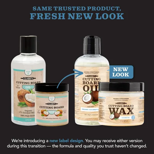 Vista 7 de CLARK'S Kit de acabado de aceite y cera para tabla de cortar de coco, fabricado con aceite de coco refinado, incluye aceite (12 onzas), cera