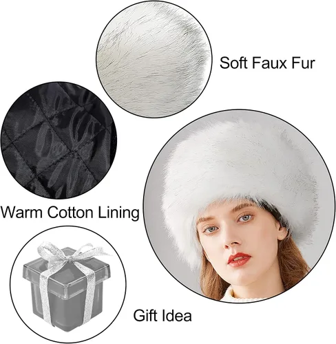 Vista 12 de Lovful Sombrero de invierno para mujer, de piel sintética, estilo cosaco ruso, sombrero de abrigo de invierno