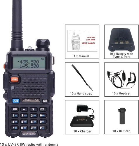 Vista 7 de Baofeng UV-5R 8W Radio bidireccional Radios de jamón de mano USB-C Batería