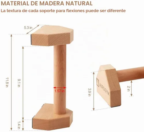 Vista 2 de Soporte de flexión, 2 barras de madera para flexiones, base antideslizante, equipo de entrenamiento en casa, 11.8 pulgadas, mango de paraletas
