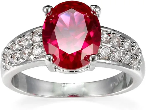 Vista 2 de Ai.Moichien Anillo de rubí de corte ovalado, delicado diamante simulado, anillo de boda, compromiso, resistente al desgaste, plata para mujer
